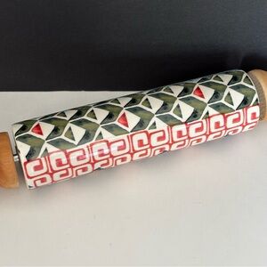 Anthropology Geometric Ceramic Patterned Rolling Pin 17 inches wood handles